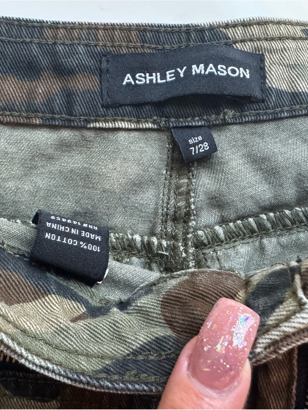 Ashley Mason Green and Brown Camo Jeans